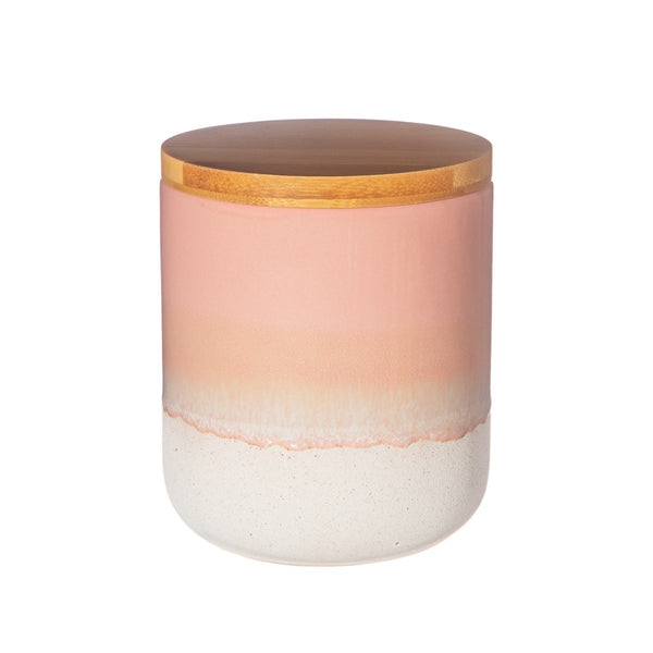 Canister Stoneware With Bamboo Lid Pink Glaze