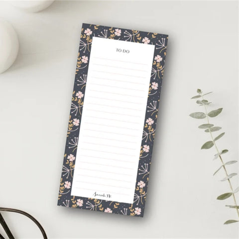 Notepad To Do List Floral Ebony