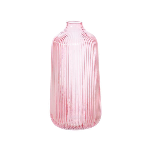 Pink Glass Vase Fluted Tall