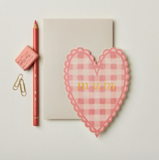 Mothers Day Card Pink Gingham Heart