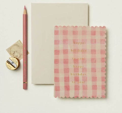 Pink Gingham Happy Birthday To You Greetings Card